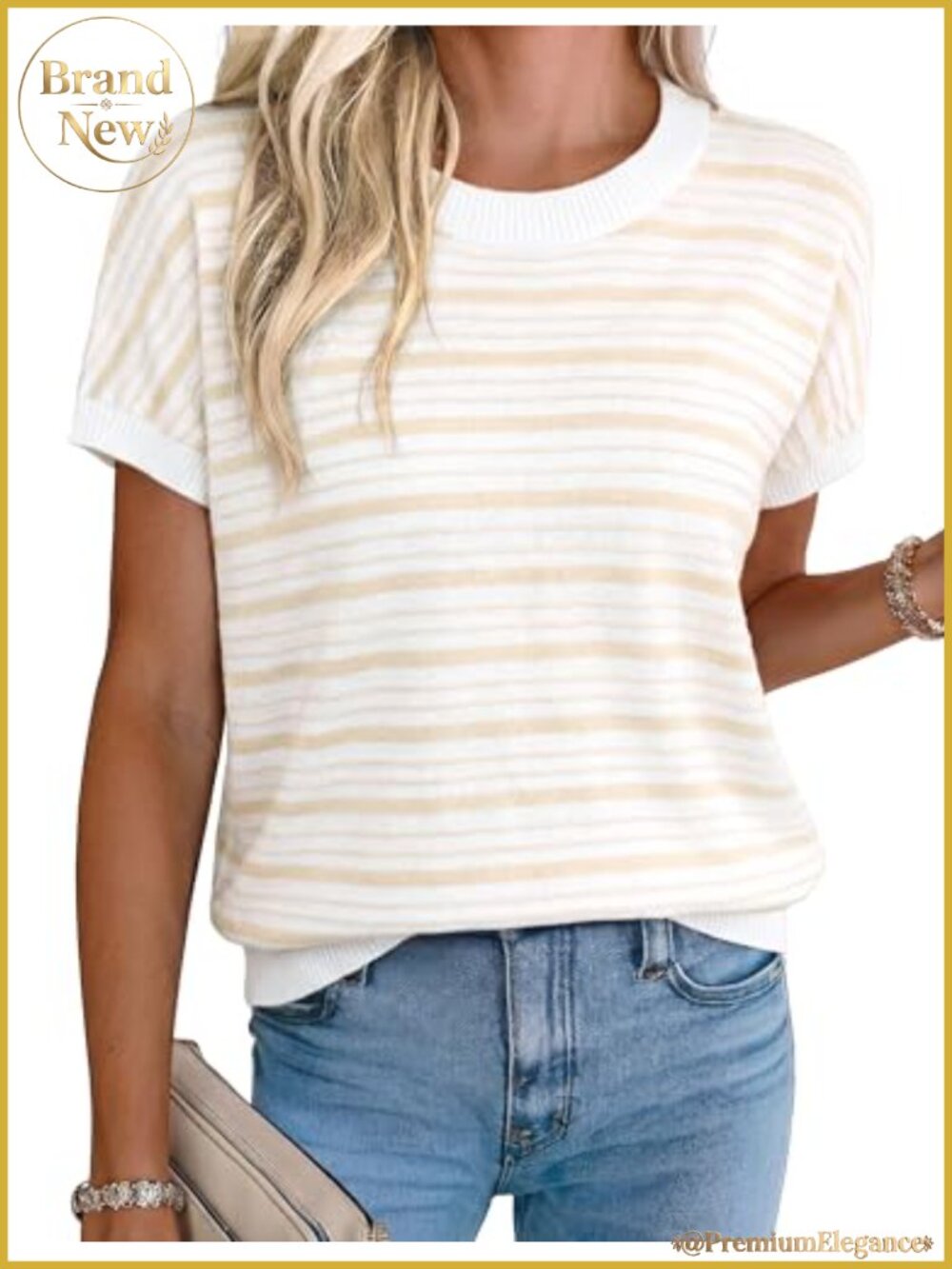 Striped Short Sleeve Sweater Vest for Women - 50% Viscose Blend, 28% Polyester,